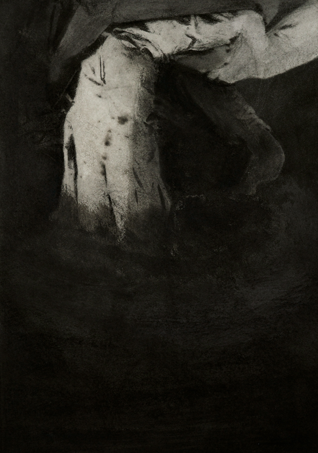 drawing with ink on a photographic engraving, black and white