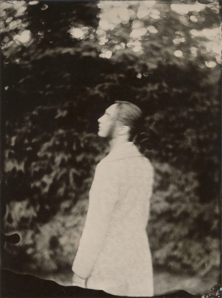 woman in garden, musing, wet plate collodion
