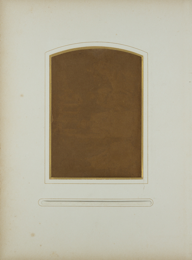 anthotype, vague image of a family, tilted, in an antique photo passepartout